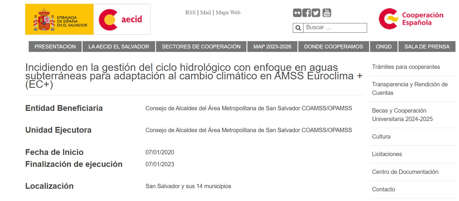 Incidiendo en la gestión del ciclo hidrológico con enfoque en aguas subterráneas para adaptación al cambio climático en AMSS Euroclima + (EC+)